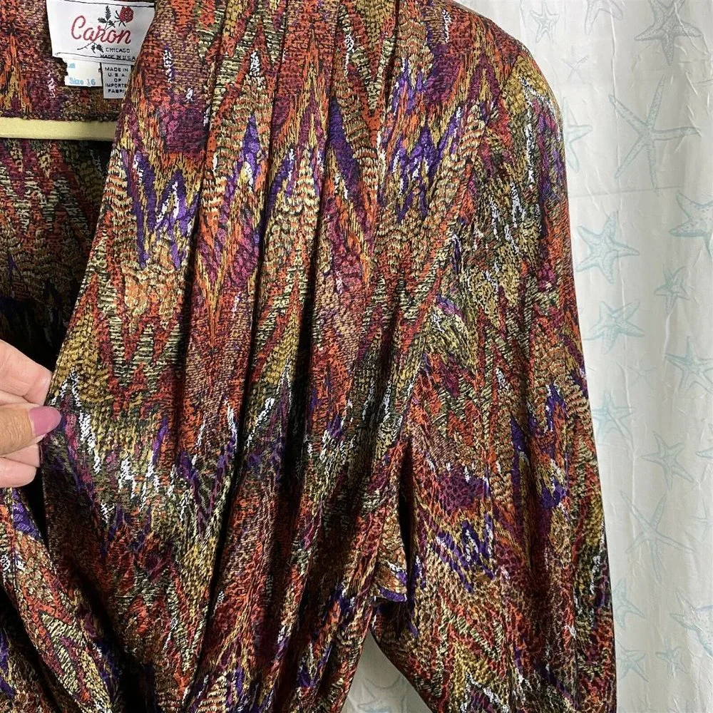 Vintage Caron Chicago Dress Shirtdress Geometric Ikat Pattern Slinky Sexy Belted